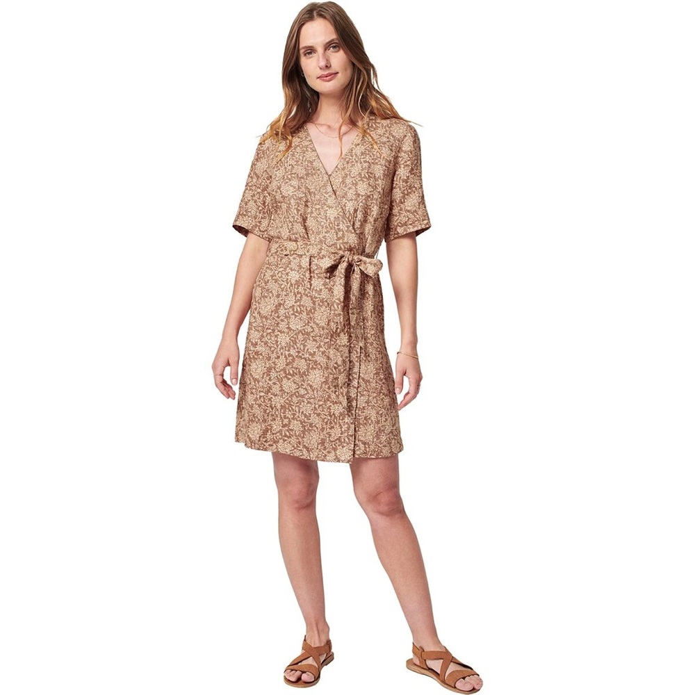 Faherty Ashley Linen Belted Wrap Dress Bronze Floral Size Small
